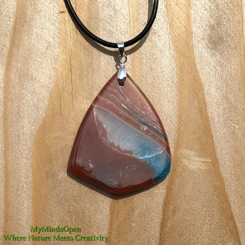 Red Blue Onyx Agate Druzy Geode Freeform Pendant Necklace