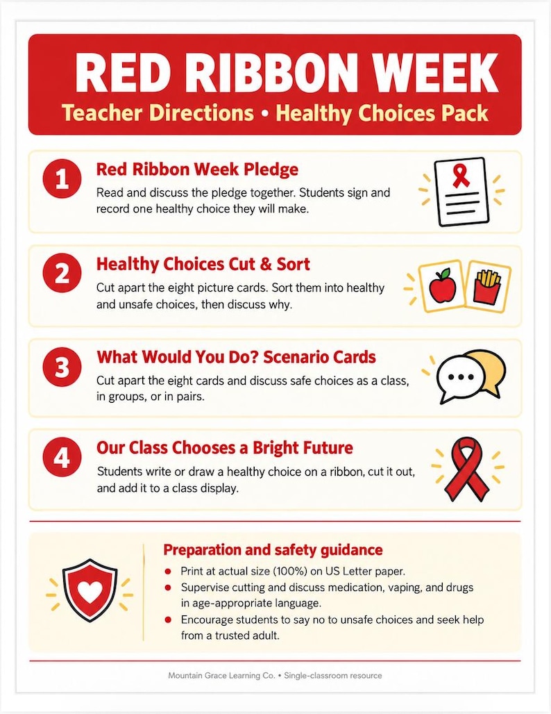 Red Ribbon Week Student Pledge Red Ribbon Week Activities, Healthy Choices Worksheets, Pledge ...