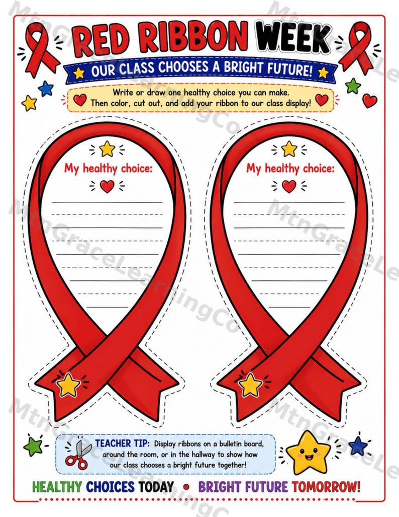 Red Ribbon Week Student Pledge Red Ribbon Week Activities, Healthy Choices Worksheets, Pledge ...