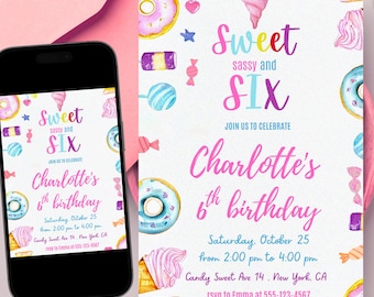 Sweet Sassy Six Birthday Invitation: Pastel Donut Party (Canva Template)
