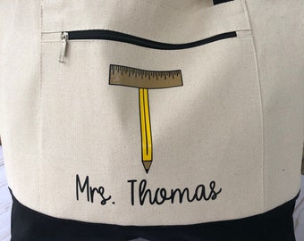 Personalized Teacher Tote Bag, Custom Teacher Christmas Gift, Teacher Holiday Appreciation Idea