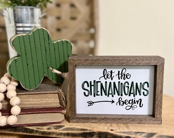 St Patrick's Day Sign, Let the Shenanigans Begin, Tiered Tray Sign, St Patrick's Decor, St Paddy's Day Sign, Coffee Bar Decor, St Pat's
