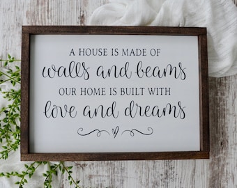 A House is Made of Walls and Beams, Home is Built with Love and Dreams Sign, Farmhouse Style Sign, Housewarming Gift, New Home Closing Gift