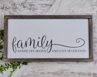 Family Where Life Begins and Love Never Ends, Wooden Family Sign, Family Quote, Family is Everything, Family Room Decor, Family Definition