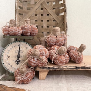 Upcycled Brown & White Sweater Pumpkin: Fall Tiered Tray and Dough Bowl Decor