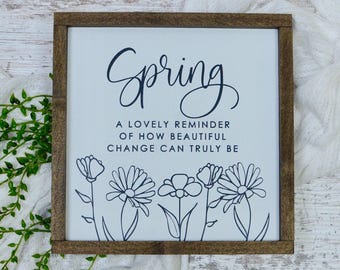 Farmhouse Spring Wood Sign, Floral Mantel Decor