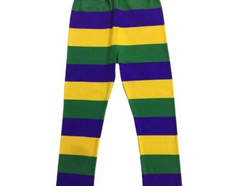 Mardi Gras Leggings Toddler 2T 3T Stripe Purple Green Yellow Soft Knit