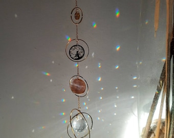 Suncatcher Sonnenfänger Edelstahl goldene Fee Perlmutt gehämmert Medaillenglas Prisma 20mm