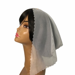 Light Gray Solid Net Triangle Half Circle Scalloped Trim Scarf Nakidka Kosinski