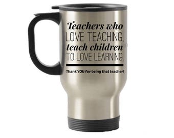 持ち手付き教師用トラベルマグ | 教師への感謝の贈り物 | ありがとう | クリスマス | 断熱トラベルタンブラー | 彼と彼女への男性向け年末ギフト