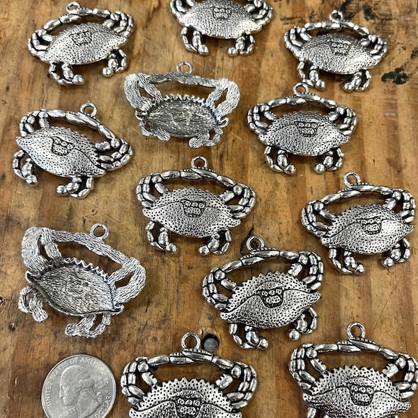 3Pcs 1 1/2 " Softshell Crab Pendant, Silver plate cast Pendants, Great for your shop, for Pendants, Key Chains, Crafting