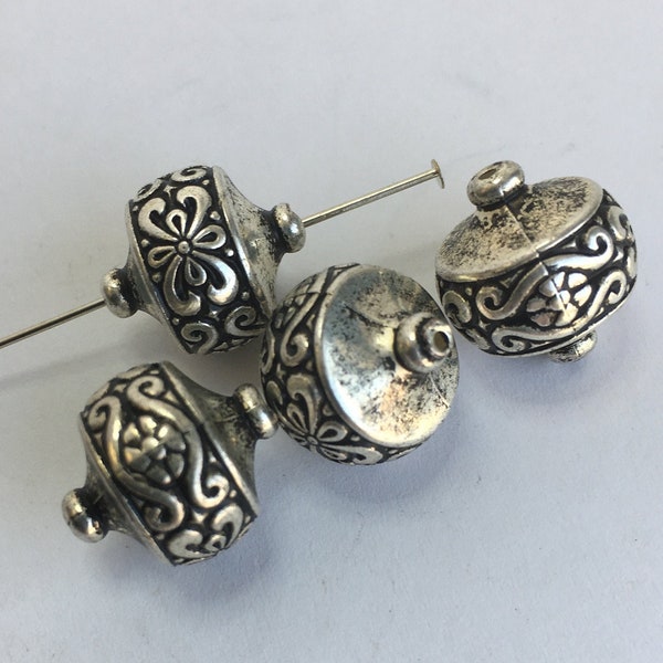 12pcs  15mm Filigree Barrel Bead Silver or Gold over Copper, filigree ridged edge,  Designer Beads, Unusual design, Splash Up Your designs!