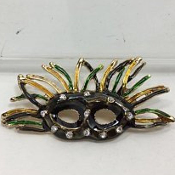 Mardi Gras Mask Brooch Feathers going outward, Matching Hook Earrings & Bracelets SHOWN, Blazers, Costumes, Parades, Parties, Work!!! NOLA!