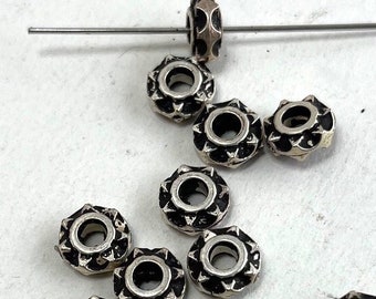 25PCS 8mm Wheel Shaped Rondel Spacer, Silver Plated METALIZED Bead, large Hole. Great for Earrings, necklaces, bracelets, Leather Work
