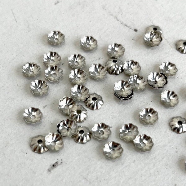 144PCS = 1 GROSS 5mm BEAD CAPS Silver Plated Domed Lightly Fluted or Lightly Ridged Bead Caps, Great Spacers or end offs for earrings,