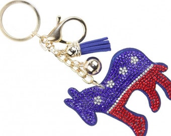 Dolnkey Red White Blue Crystal Puffy Key Chain with Tassel. Support your political Party and keep your keys safe!