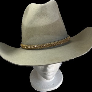 Small Straight GOLDEN Crystal Hat Band, Simple Crystal Hat Band Great for Rodeos, Barrel Racing, Parades, Stretchy Cording in Back.