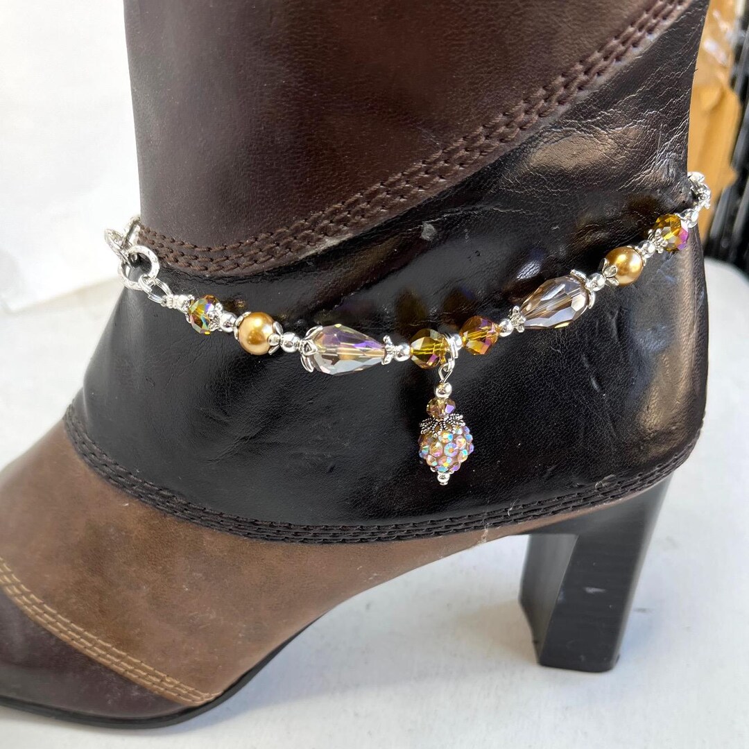 1ppc Boot Jewelry, Smoke Topaz Crystal Teardrop Charm on Side, Hamered ...