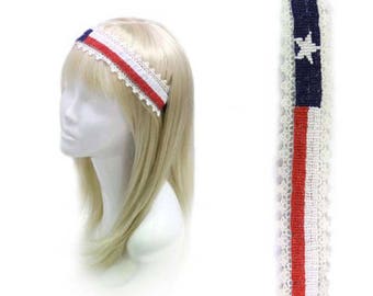 Texas lace headband, great gift, texas lover, show your Texas colors and pride with this headband, american look