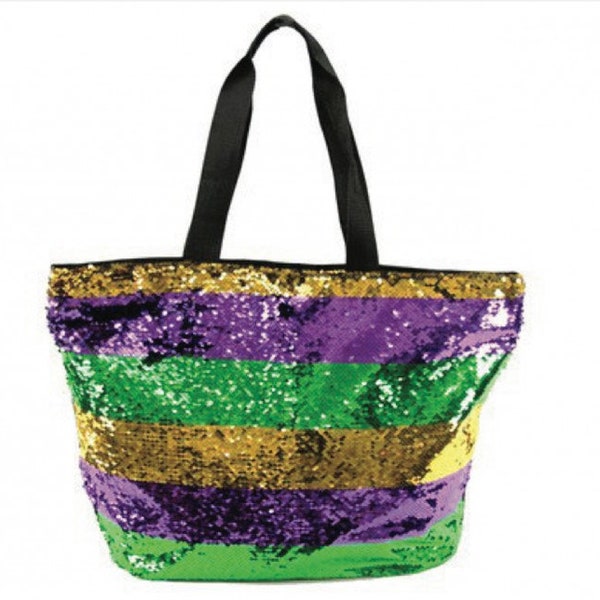 Mardi Gras Purse, Hand Bag, Tote Bag, Important Keeper, Carry All, Sequin Front, Black Cloth Back! New Orleans NOLA! Parades, Parties, Work!