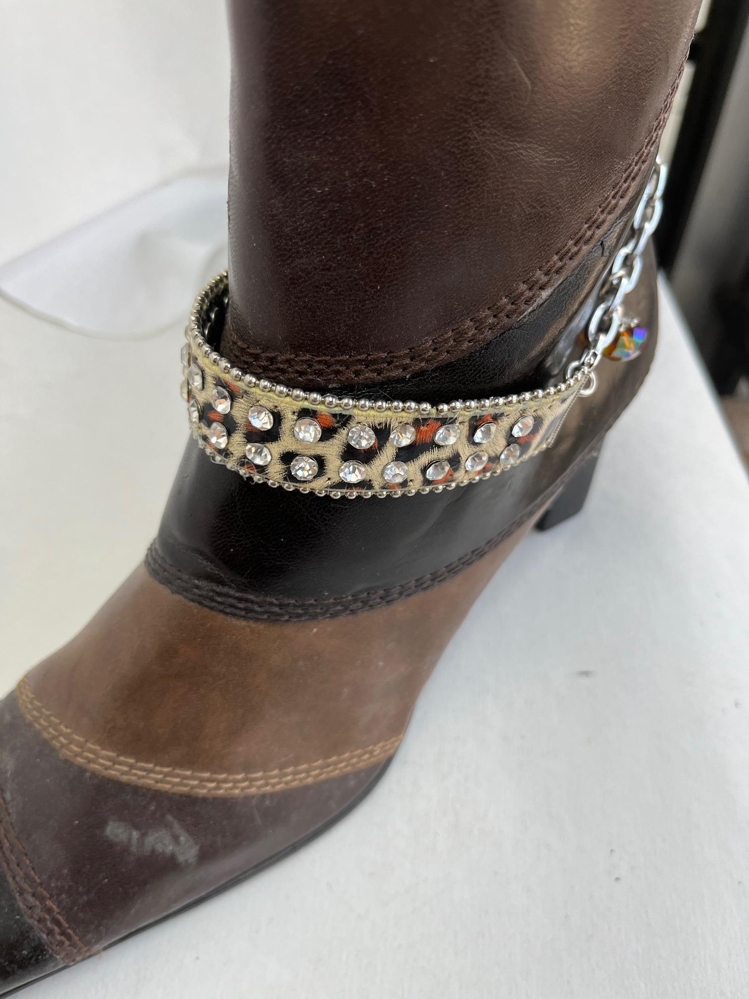 1pc Leopard Print Furry Boot Jewelry Band, Strap, With Beads Along ...