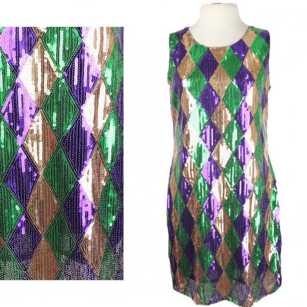 Mardi Gras COSTUME Kleid, Pailletten-Diamant-Muster-Kleid! Pailletten über Kleid, NOLA, New Orleans, überall, Partys, Paraden, Festival,