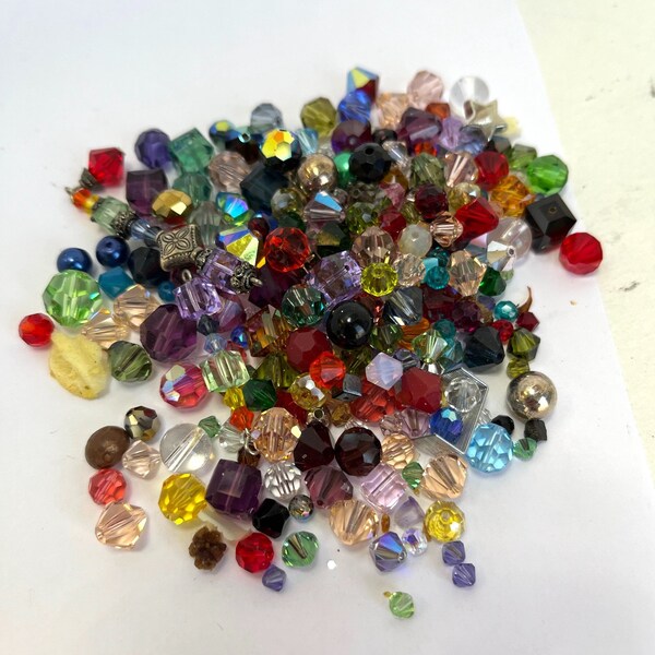 Assorted Huge Pile of Swarovski Austrian Crystal Beads, Assorted sizes, and shapes, a large sack of beads Great starting out bag