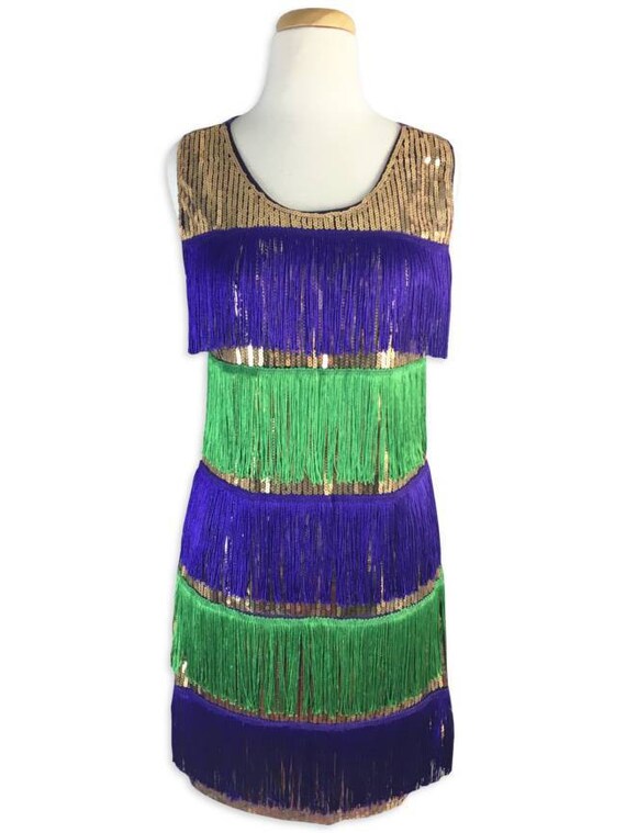 purple green and gold dress