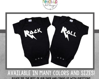 Twin Bodysuit Baby Boys - Rock and Roll Twin Boy Shirts - Trendy Twin Boys Gift - Funny Twin Boy Tees - Rock and Roll Hipster - Shower Gift