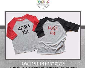 Twin Valentine's Shirts Hugs 25 Cents Kisses 25 Cents Boy Toddler Girl Valentines Tees Twins Matching Siblings Valentines Day tshirt Popular