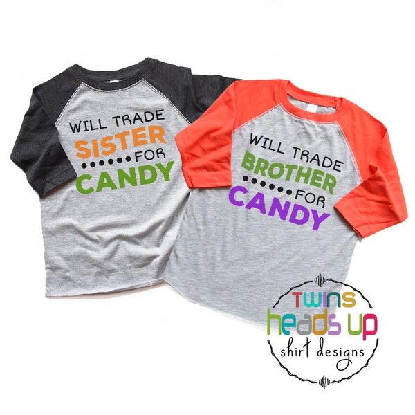 Twin Halloween Shirts Siblings Brother Will Trade Sister for Candy Funny Brother Tees Sister Costumes  Boy Twin Girl tshirts Halloween Gift