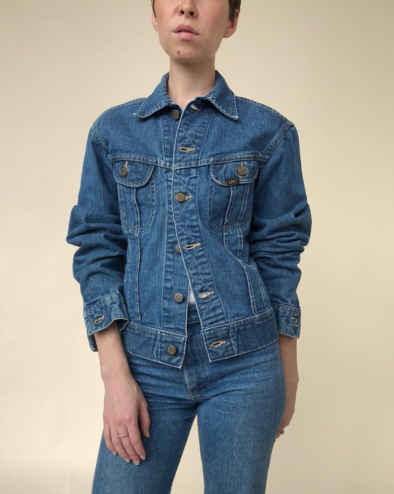 Perfectly Faded Two Pocket USA Cotton Denim Women/'s Small Men/'s XS 70s Lee Jean Jacket