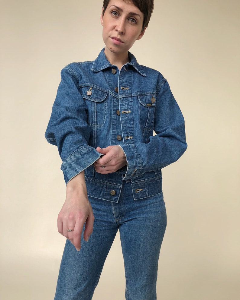 Perfectly Faded Two Pocket USA Cotton Denim Women/'s Small Men/'s XS 70s Lee Jean Jacket