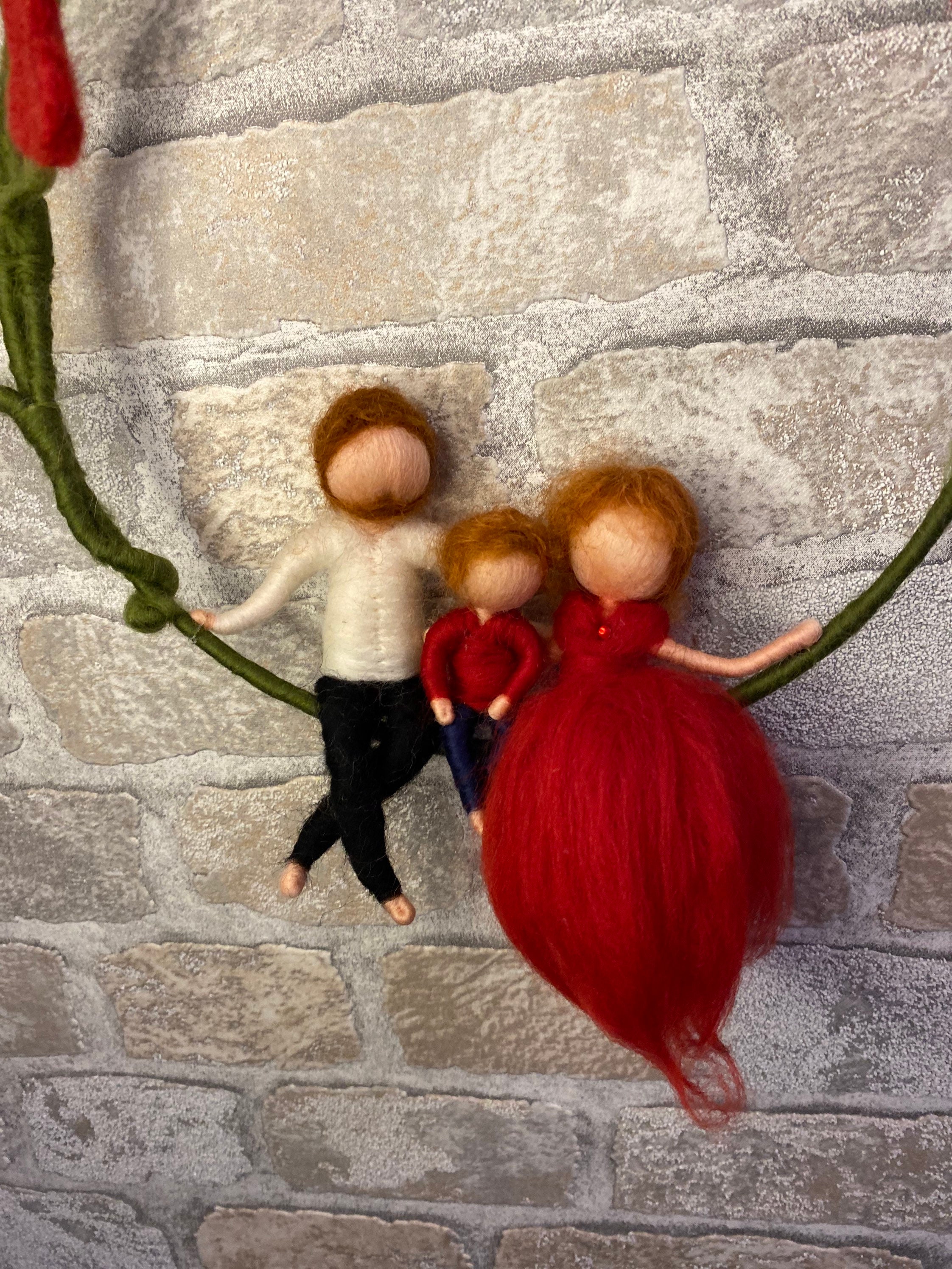 Family in the Ring, Mobile Made of Felt, Needle Felted, Waldorf