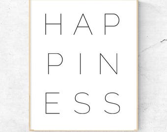 HAPPINESS modern grid minimalist quote wall art - instant download digital print