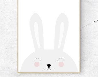 Happy Bunny Wall Art, Nursery Wall Art, Child's Room Wall Art, Nursery Quote - Instant Download