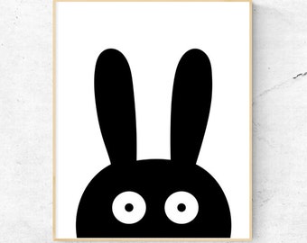 Monochrome Black  Bunny Wall Art, Nursery Wall Art, Child's Room Wall Art, Nursery decor - Instant Download