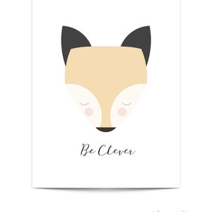 Be Clever Fox Wall Art, Nursery Wall Art, Child's Room Wall Art, Nursery Animal Quote, 1 of 4 Collection Instant Download image 2