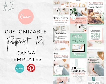 Pinterest Pin Canva Templates Fully Customizable - High Converting Pin Graphic Templates for Bloggers Blush and Mint