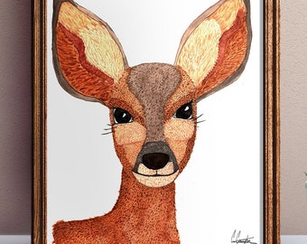 Deer Wall Art, Deer Print, Deer Art, Deer Digital Image, Deer Head, Deer Printable Image, Watercolor Deer, Deer Art Print, Primitive deer