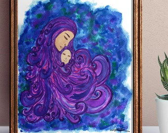 Der Umarmung der Mutter Druck, Aquarell Mutter und Kind (Digitaler Download)