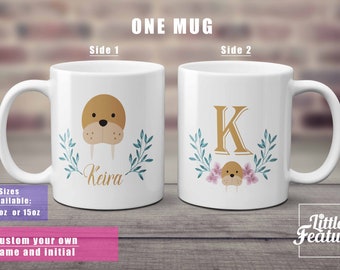 walrus mug gift for walrus lover custom name mug, initial mug, wreath mug, gift for her, walrus present,,