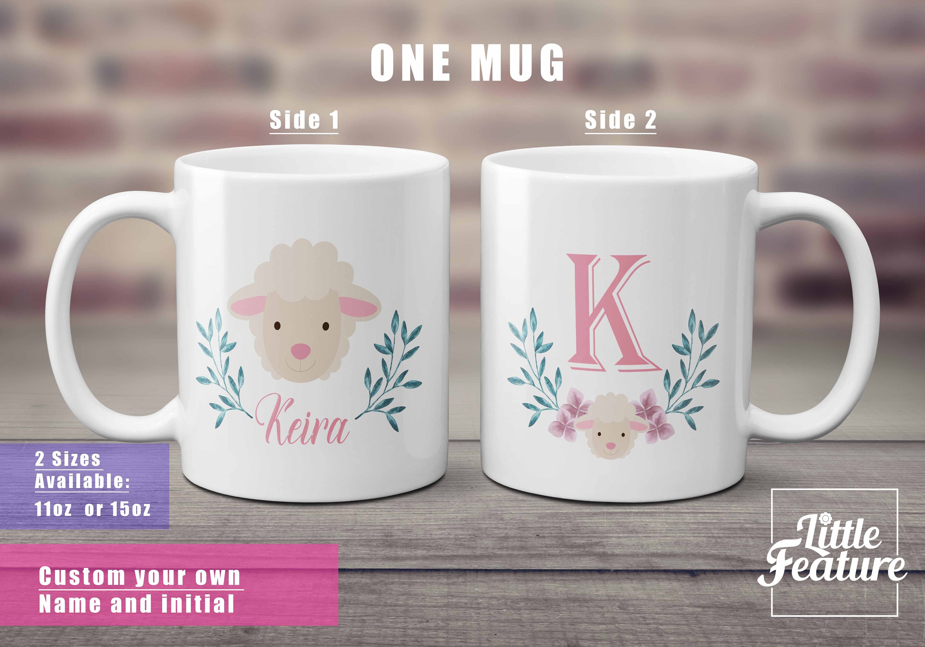 Personalised Cheetah Print Name /& Initial Coffee Tea Mug Gift 11oz Pink Ceramic