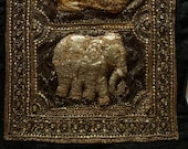 Vintage Antique Kalaga. Burma, Thailand, Gorgeous Tapestry, Hand Beaded. Dragon, Acrobats, Elephant