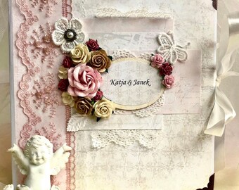 Wedding photo album, Hochzeitsalbum, Wedding vintage album, Wedding scrapbook album, Wedding memory book, Shabby chic album, Wedding gift