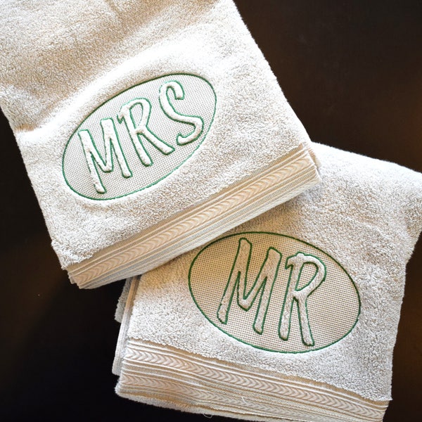 Instant Download: Embossed MR and MRS towel Machine Embroidery Design Files 7x5, His and Hers, Wedding, Anniversary Gift