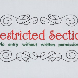 Instant Download: Restricted Section No Entry Without Written Permission, Reading Pillow, Wizard Machine Embroidery Design