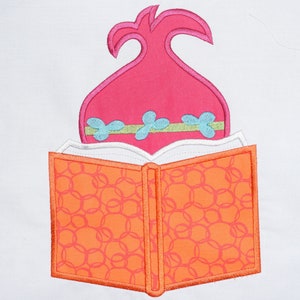 Instant Download: Reading, Pink Hair Princess, Book, Poppy Machine Embroidery Applique Design 3 Sizes