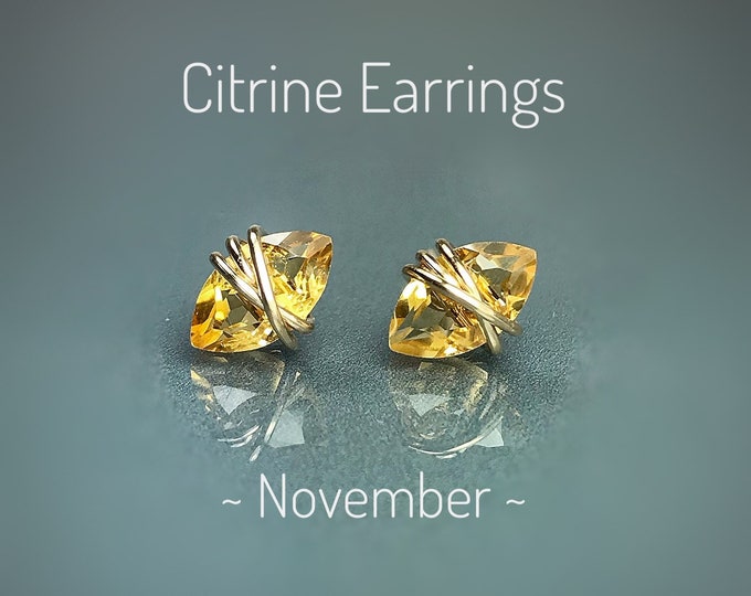 Citrine Stud Earrings Includes a Gift Box /& Card Sterling Silver High Grade AAAA Citrine November Birthstone. 14K GoldRose Gold Filled