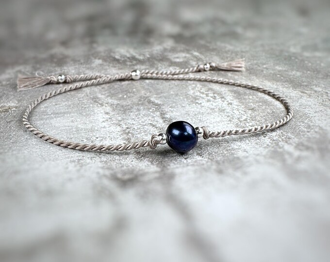 Large Black Pearl Bracelet. 100% Pure Silk. Sterling Silver. 18K Rose Gold Vermeil. Birthstone Gifts. Birthday Wish. Birthday Gift.